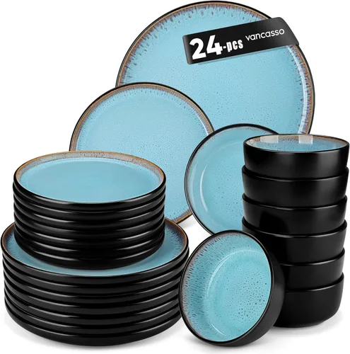 Miniatura 17 de vancasso Juego de platos y cuencos, 24 piezas de juego de vajilla de loza para 8, juego de vajilla de cocina apto para microondas y lavaplatos