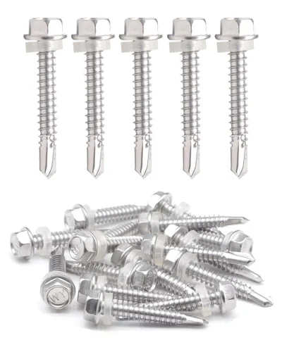 Miniatura 7 de IMScrews 100 tornillos autoperforantes de cabeza hexagonal de acero inoxidable #12 x 1, tornillos Tek de chapa de rosca completa de acero inoxidable