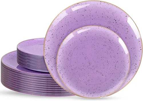 Miniatura 12 de Liacere 100 platos de plástico negro, platos desechables resistentes, platos negros y dorados, incluye platos para cena/postre para bodas, fiestas