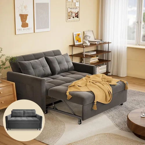 Miniatura 12 de Gizoon Sofá cama biplaza, sofá cama convertible 3 en 1 para sala de estar de apartamentos pequeños, reposabrazos de almacenamiento y respaldo Gris