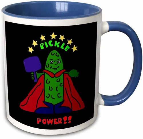 3dRose Taza de café, tamaño – 11 oz – Divertido superhéroe de pickleball de dibujos animados Pickle Sports and Hobbies – divertido regalo de taza de