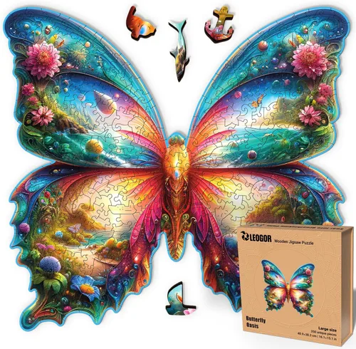 Miniatura 18 de LEOGOR Rompecabezas de madera para adultos de 200 piezas (12.2 x 11.4 pulgadas), rompecabezas de mariposa, madera extra gruesa de 0.197 in, diseño