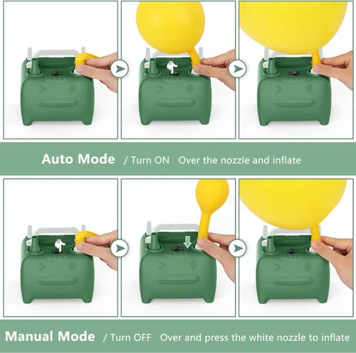 Miniatura 3 de OWill Balloon Pump Electric, Balloon Inflator Electric Air Pump, Portable Dual Nozzle Balloons Air Pump Electric 600W Blow Machine for Party Verde
