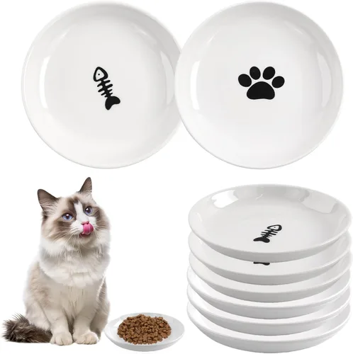 Miniatura 9 de Paquete de 6 cuencos de comida para gatos, cuencos de cerámica para gatos, juego de cuencos anti-fatiga de bigotes para gatos, platos para gatitos