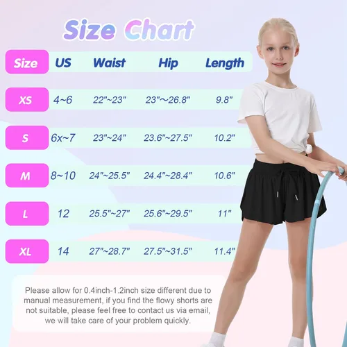 Miniatura 6 de QooNoo Pantalones cortos de mariposa para niñas con bolsillo, pantalones cortos atléticos fluidos de cintura alta para correr para niños