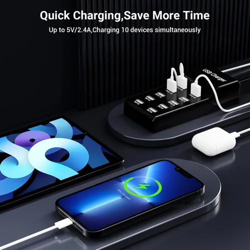 Miniatura 6 de Tira de alimentación USB de 10 puertos 50w10A, concentrador de cargador multipuerto, compatible con iPhone, Galaxy, iPad Tablet y otros dispositivos
