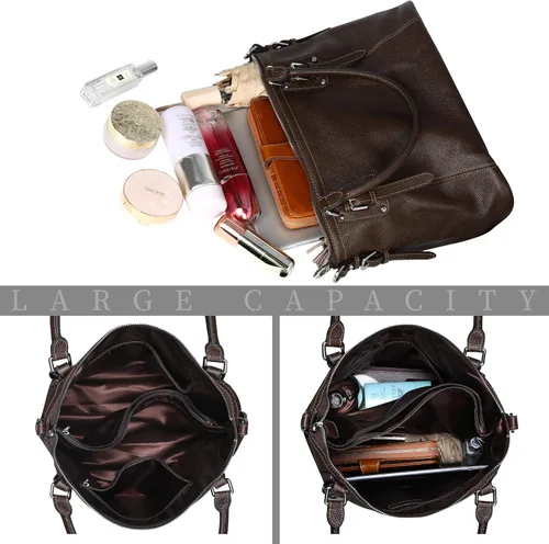 Miniatura 5 de HESHE - Carteras y bolsos de cuero genuino para mujer, bolso de mano, bolso de hombro, bolso de asa superior, bolso cruzado, bolso tipo morral
