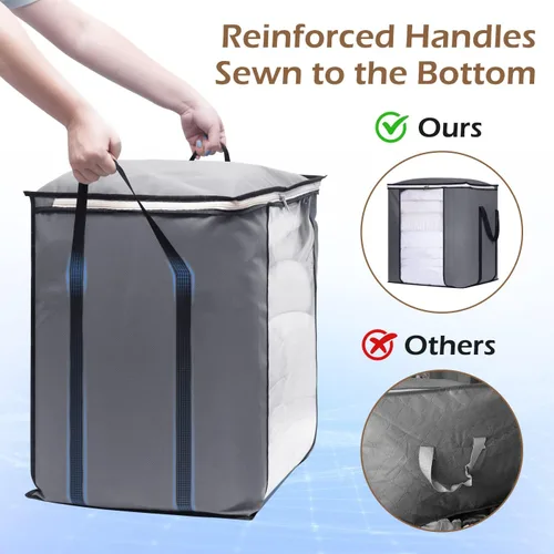 Miniatura 8 de SLEEPING LAMB Bolsas de almacenamiento de mantas extra grandes de 120 L, contenedores de almacenamiento de ropa transpirables para edredón King