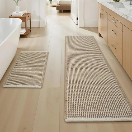Miniatura 24 de AMOAMI Tapete de baño mejorado con diseño de gofre, súper absorbente, antideslizante, para suelo de baño, lavable a máquina, con borlas, tapetes