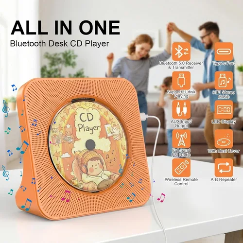 Miniatura 10 de Gueray Reproductor de CD portátil, reproductor de CD Kpop Bluetooth para escritorio con altavoz de sonido de alta fidelidad, radio FM, reproductor