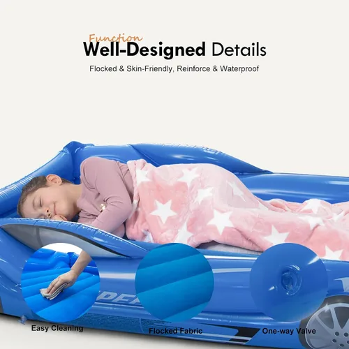 Miniatura 4 de Colchón de Aire para Niños Inflable Cama de Viaje para Niños Pequeños con Lados, Almohadilla para Dormir de Cuna, Azul Azul Oscuro