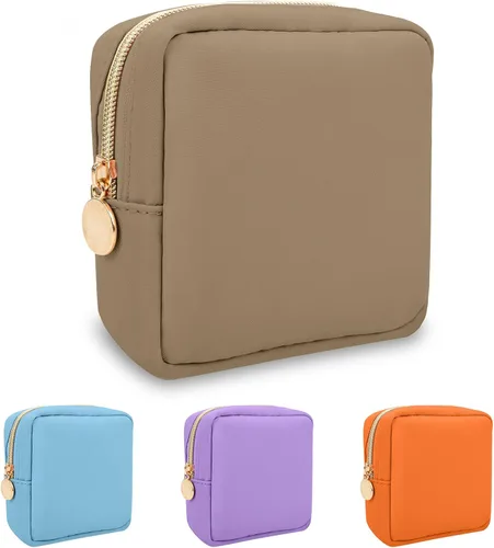 Miniatura 75 de izuzta Bolsa de maquillaje pequeña de nylon para bolso, linda bolsa de cosméticos con cremallera, bolsa de maquillaje preppy, Azul, Mini 2-Azul