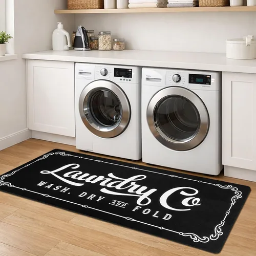 Miniatura 17 de Lansny Alfombra de lavandería de 20 x 60 pulgadas, antideslizante, impermeable, para decoración de cuarto de servicio, lavable, alfombra de Gris
