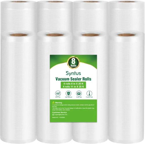 Miniatura 9 de Syntus Bolsas selladoras al vacío, paquete de 10 unidades de 5 rollos de 11 pulgadas x 20 pies y 5 rollos de 8 x 20 pies de grado comercial sin BPA