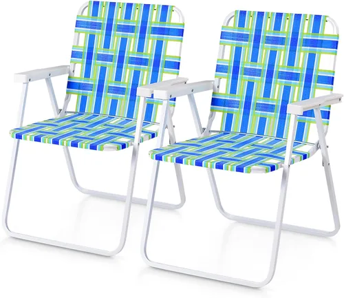 HAPPYGRILL Juego de 2 sillas plegables, sillas de comedor portátiles y ligeras para patio, jardín, playa, fiesta
