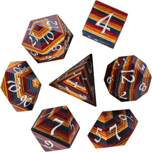 Miniatura 9 de Juego de dados D&D de sándalo rojo, dados poliédricos de madera natural con caja de lata de metal para juegos de rol y juegos de mesa
