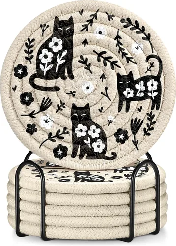 Miniatura 24 de Juego de 6 Posavasos para Bebidas - Posavasos Absorbentes para Tazas para Bebidas Mesa de Café Hogar Oficina Escritorio Decoración Tela de Algodón