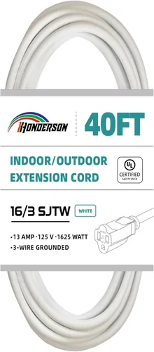 Miniatura 12 de Cable de extensión para interiores y exteriores, resistente a la intemperie, certificación UL, calibre 16, 30 pies, color blanco, 3 clavijas