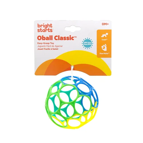 Miniatura 4 de Bright Starts Oball Easy Grasp Classic Ball - Juguete infantil en azul/verde, edad recién nacido y más, 4 pulgadas amarillo/verde/azul