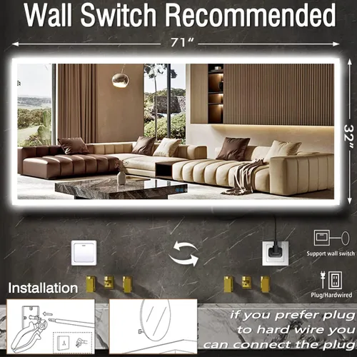 Miniatura 6 de Espejo LED retroiluminado de 32 x 72 pulgadas para baño, montado en la pared, espejo de tocador grande iluminado de 72 pulgadas con luces