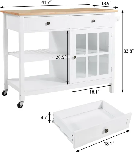 Miniatura 3 de AVAWING Carrito de isla de cocina rodante con almacenamiento, carrito de cocina de 42 pulgadas de ancho con 2 ruedas, carrito de café con cajones