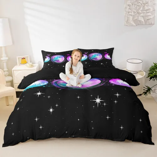 Miniatura 15 de Erosebridal Juego de ropa de cama bohemio con sol y luna, funda de edredón hippie de 3 piezas, colorida funda de edredón teñida anudada, funda