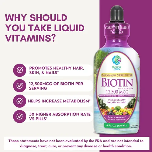 Miniatura 6 de Gotas Líquidas de Biotina de Fuerza Máxima con 12,500 MCG – Las Mejores Vitaminas para el Crecimiento Rápido del Cabello, Reducción de la Pérdida