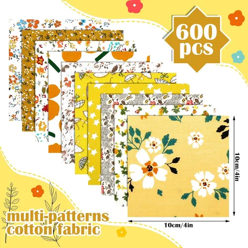 Miniatura 2 de Kinlop - 600 piezas de cuadrados de tela de algodón precortados de 4 x 4 pulgadas, cuadrados de acolchado con estampado floral para manualidades
