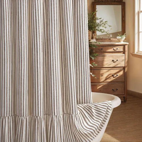 Miniatura 20 de Cortina de estilo rústico con dobladillo y volantes, de lino para baño, tela natural rústica de estilo clásico, 48 x 72 pulgadas (ancho x largo)