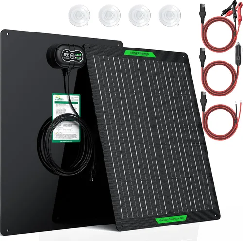 SUNER POWER Impermeable 30W 12V Cargador de Batería Solar y Mantenedor PRO, Controlador de Carga UltraSmart MPPT Integrado, Kits de Carga por Goteo