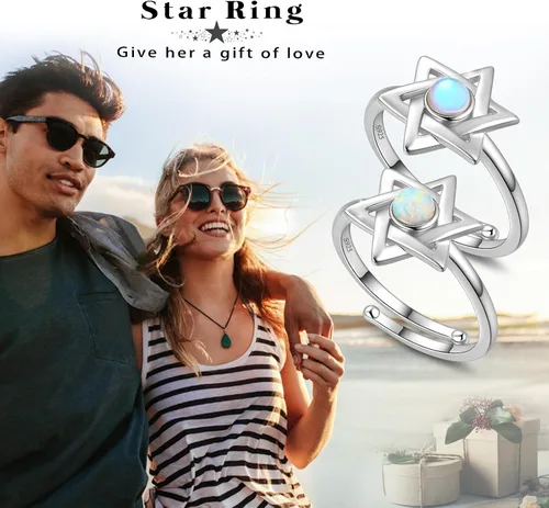 Miniatura 26 de Jewmon Anillo de plata de ley con estrella de David para mujer – Anillo ajustable Magen David – Amuleto Wicca – Regalos judíos