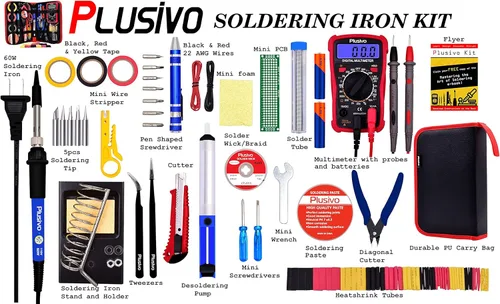Miniatura 9 de Kit de soldador de 60 W, temperatura ajustable 30 en 1, 5 puntas de soldadura, multímetro digital, cable de soldadura, pasta, bomba de desoldadura
