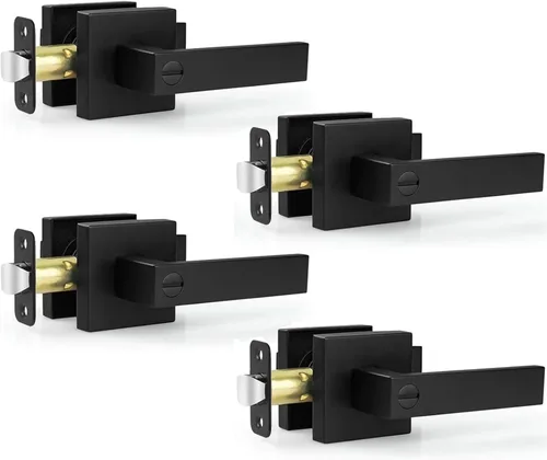 Miniatura 31 de Estmoon Paquete de 2 palancas de puerta de paso, pomos de puerta negros mate, manijas de puerta cuadradas para interiores, palancas resistentes sin