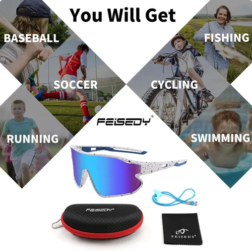 Miniatura 6 de FEISEDY Gafas de sol unisex para jóvenes, gafas de sol de béisbol y tenis, UV400 deportivas para niños y niñas, pantallas de ciclismo B4064