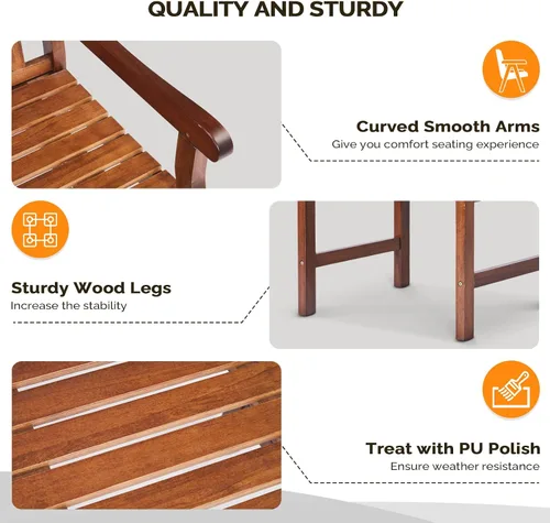 Miniatura 7 de VINGLI Sillas de comedor al aire libre, sillas de patio de madera resistente de 330 libras con respaldo cómodo, sillas de comedor de madera maciza