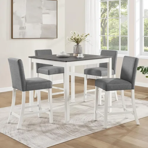 Miniatura 10 de RuiSiSi Juego de mesa de comedor de 5 piezas para 4 personas, mesa de cocina con parte superior de mármol sintético con 4 sillas tapizadas
