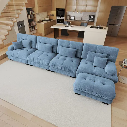 Miniatura 13 de Sofá modular de gran tamaño de 94 pulgadas, sofás seccionales grandes de color beige y blanco para sala de estar, juego de sofá de terciopelo, sofás