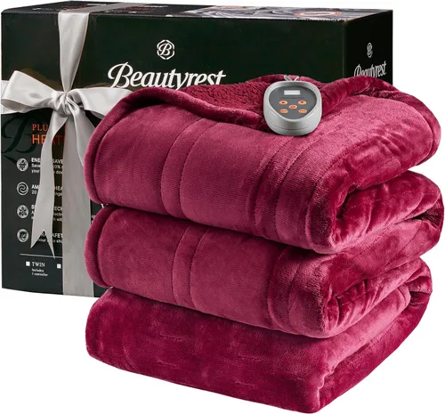 Miniatura 23 de Beautyrest Manta térmica, manta eléctrica, suave, cálida y reversible, manta térmica Sherpa para oficina, sofá, 3 ajustes de calor, apagado