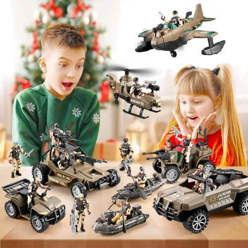 Miniatura 7 de Juguetes de Soldaditos 56 en 1 para Niños 4-7 6-8 8-12, Camión Militar/Helicóptero/Bote Kayak/Motocicleta/Figuras de Acción de Soldaditos/Equipos