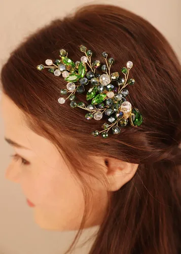 Miniatura 8 de Xerling Pinzas para el cabello de cristal negro para novias, bodas, piezas de pelo con diamantes de imitación, accesorios plateados para el cabello