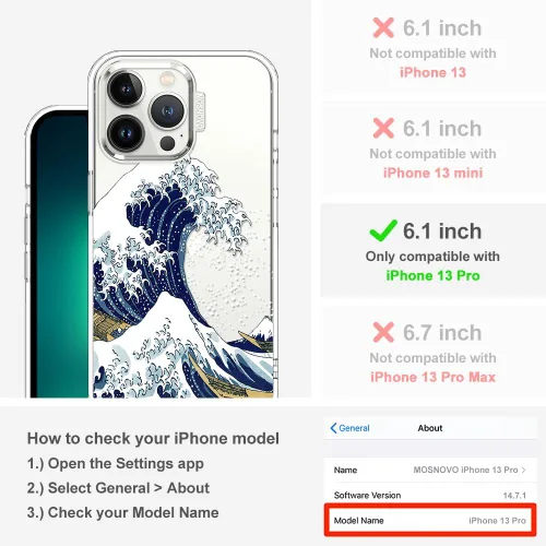 Miniatura 2 de MOSNOVO - Funda para iPhone 13 Pro, protección Buffertech de grado militar contra caídas (6.6 pies), antidesprendimiento, poliuretano termoplástico