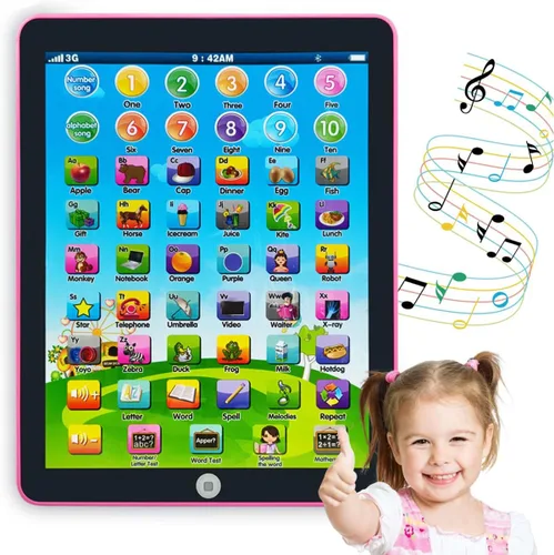 Miniatura 8 de Tableta de aprendizaje para niños/Tableta interactiva para niños pequeños con juguetes de palabras, números, alfabetos, música, inglés, juguete