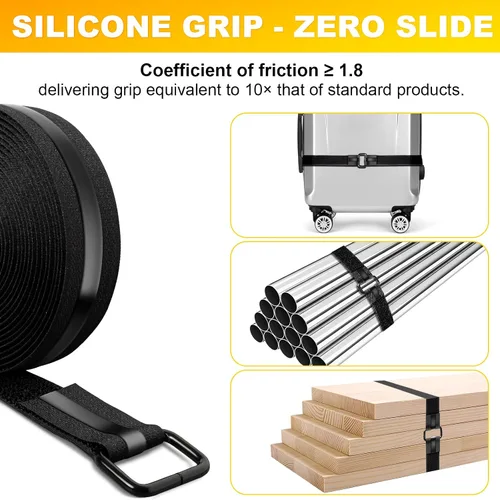 Miniatura 3 de PHIXBEAR Correas antideslizantes resistentes con 22 hebillas de metal, correas de de nailon negro de 1.18 x 16 pies, correas reutilizables