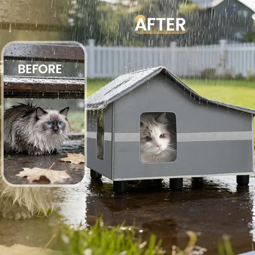 Miniatura 5 de Casa para gatos al aire libre, resistente a la intemperie, casa exterior para gatos salvajes al aire libre, refugio aislado para gatos