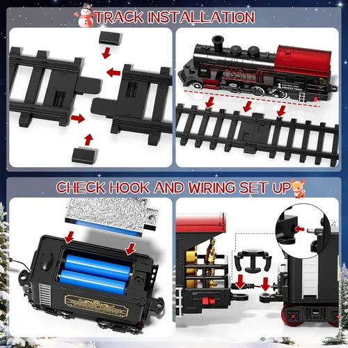Miniatura 5 de Conjunto de Tren para Niños Pequeños de 2-4 años, Trenes Eléctricos con Vía, Humo, Luz, Sonido y Escena, Conjuntos de Tren de Navidad para Alrededor