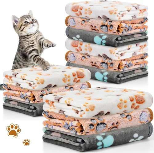 Miniatura 20 de Tegeme 12 mantas para mascotas, suaves y esponjosas, de vellón, para perros y gatos, cálidas, con estampado de patas, mantas de franela