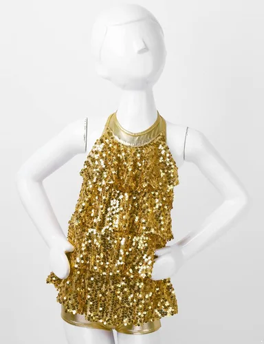 Miniatura 5 de Jowowha Vestido de ballet brillante para niñas, vestido de leotardo con falda para niños, tango latino, jazz, danza, vestido de danza del vientre