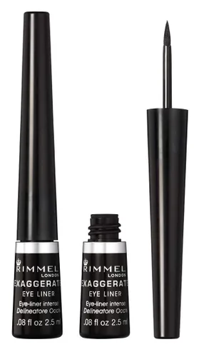 Rimmel London Scandaleyes Exaggerate Delineador de ojos líquido, color intenso, de larga duración, impermeable, 001, negro, 0.08 onzas