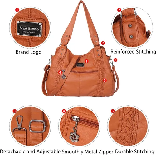 Miniatura 198 de Angel Barcelo - Bolsa de hombro amplia para mujer, diseño Hobo, cuero lavado