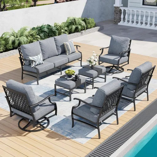 Miniatura 36 de SUNSHINE VALLEY Juego de muebles de patio al aire libre de 7 piezas, moderno juego de conversación de patio exterior con cojín extra grueso de 5.75